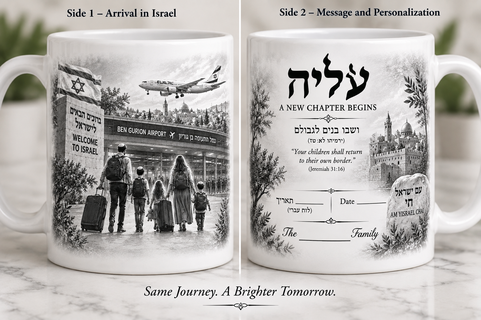 Personalized Aliyah commemorative mug preview